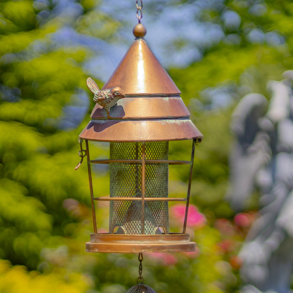 43" Long Hanging Lantern Shaped Iron Birdfeeder with Toadstool & Bell Accents Item #: ZR235183