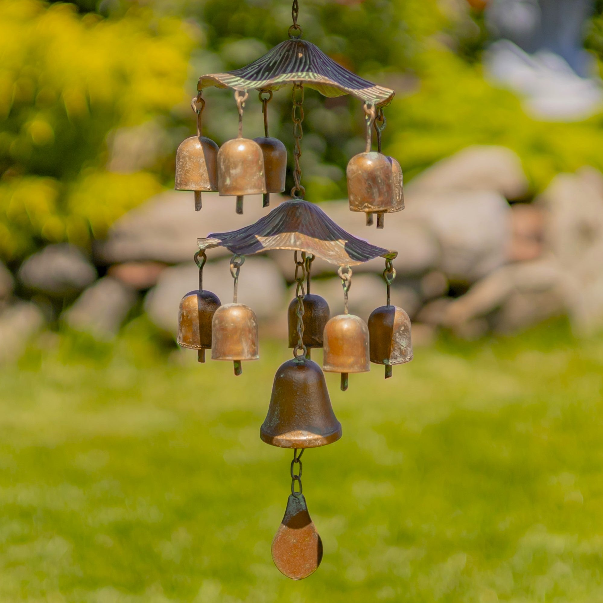 43" Long Hanging Lantern Shaped Iron Birdfeeder with Toadstool & Bell Accents Item #: ZR235183