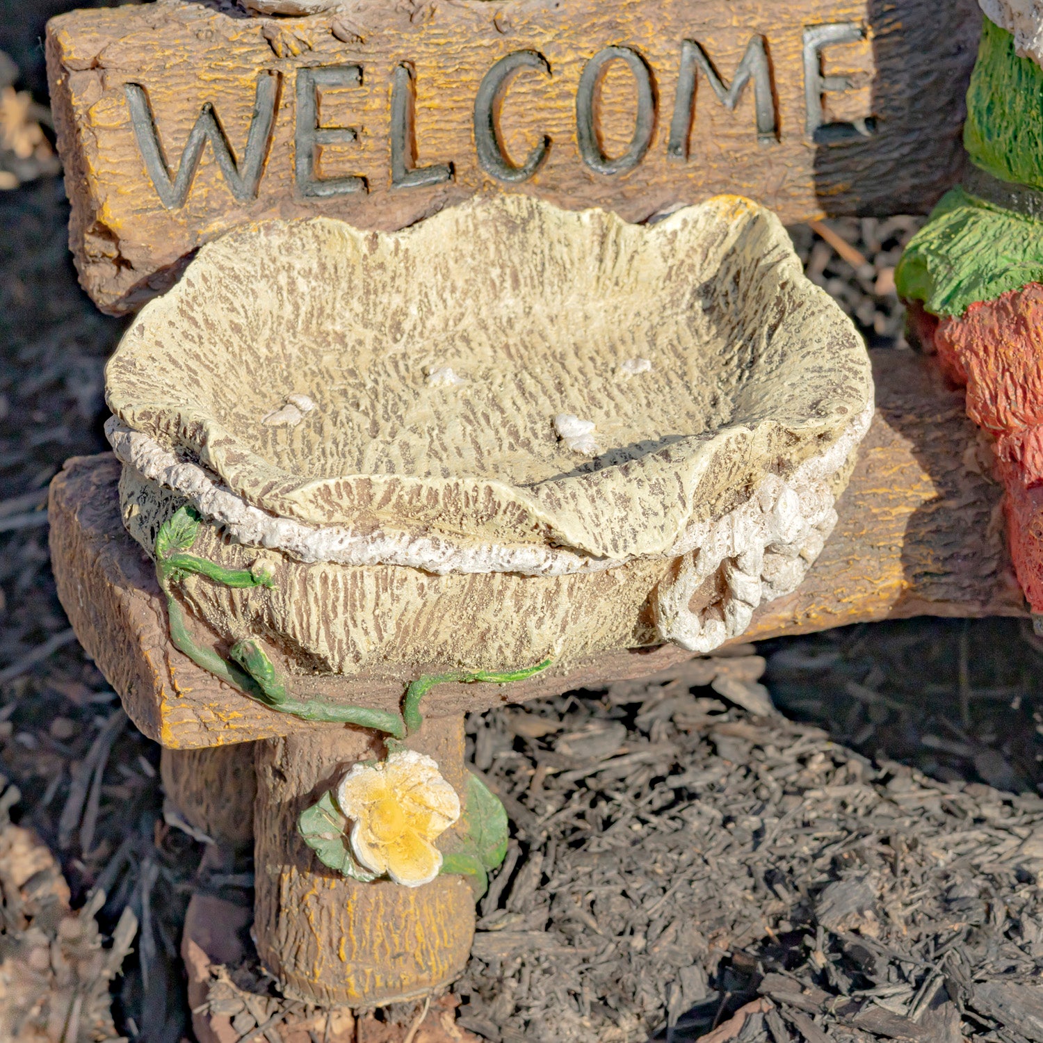 15.35" Tall Spring Garden Gnome with Welcome Sign, Birds and Birdbath Item #: ZR244715