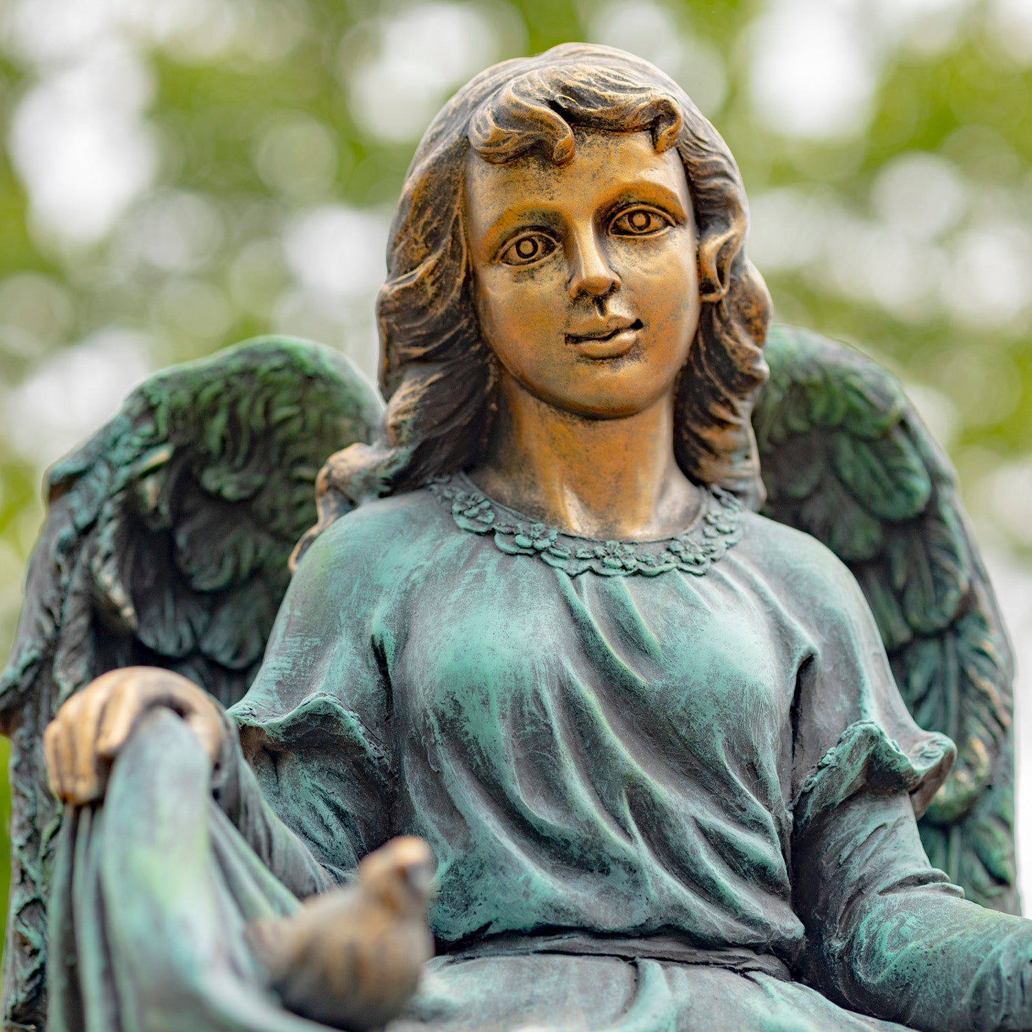 24" Tall Kneeling Angel Child Statue & Birdbath in Antique Bronze "Cassiel" Item #: ZR253524-BZ/ Antique Grey Item #: ZR253524-GY