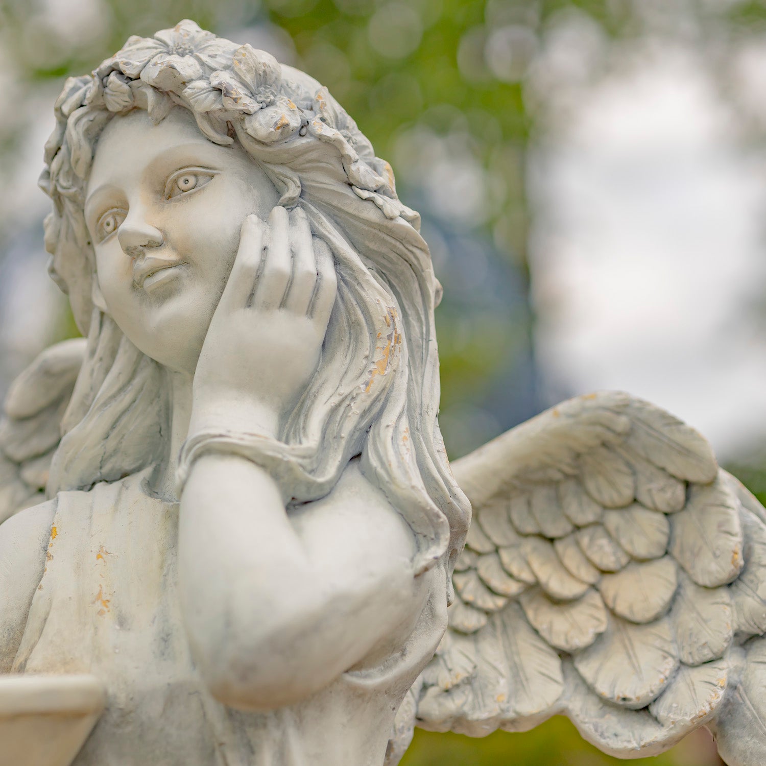 39" Tall Magnesium Angel Statue with Birdbath in Antique White "Jazmin" Item #: ZR341439-AW