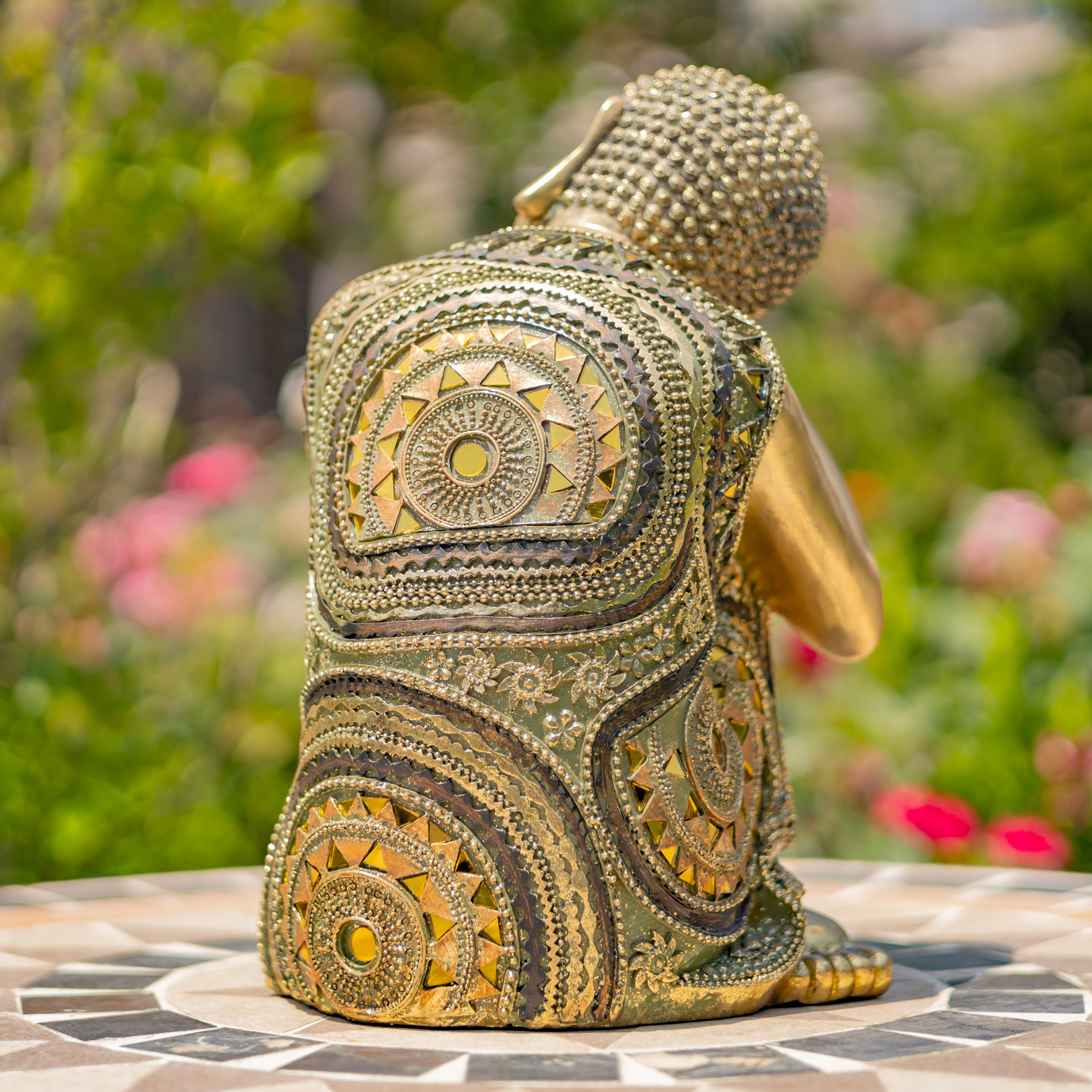 13.8" Tall Frosted Gold Polyresin Thinking Buddha Idol Statue Item #: ZR920300