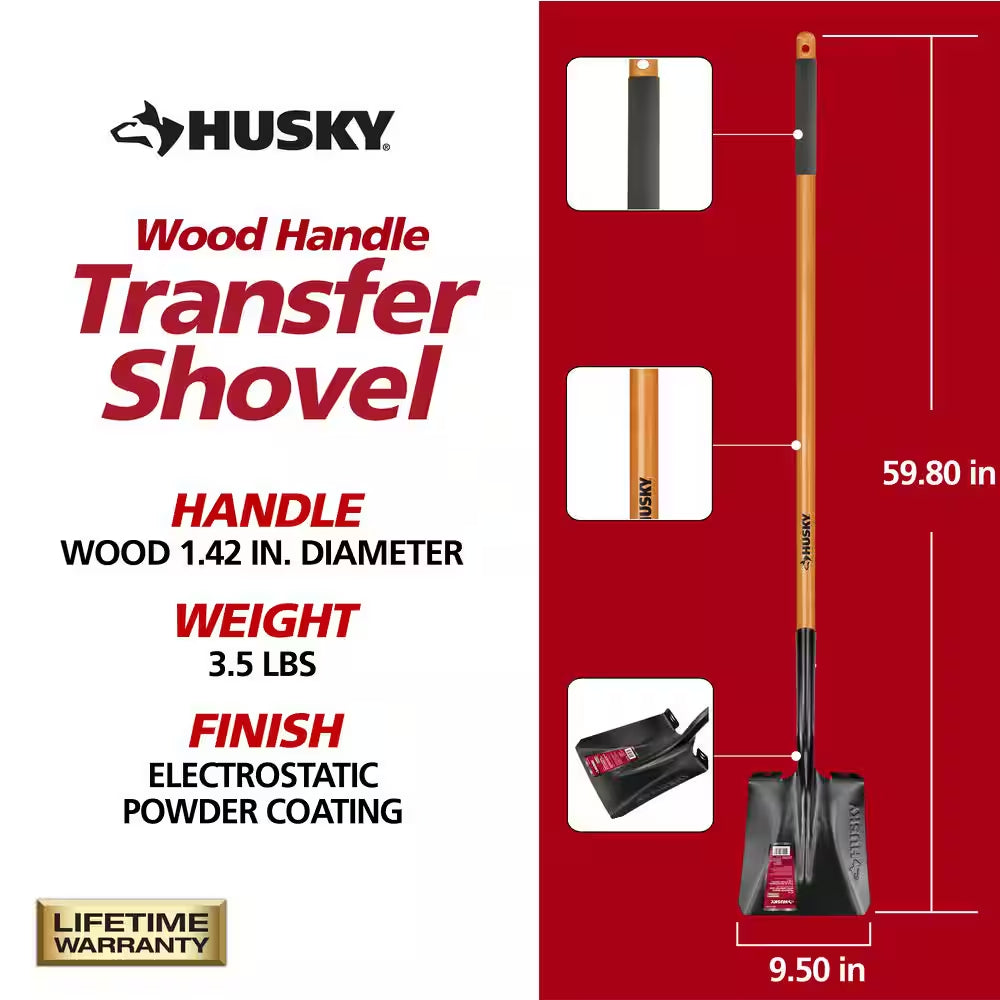 47 In. L Wood Handle Carbon Steel Transfer Shovel with Grip
