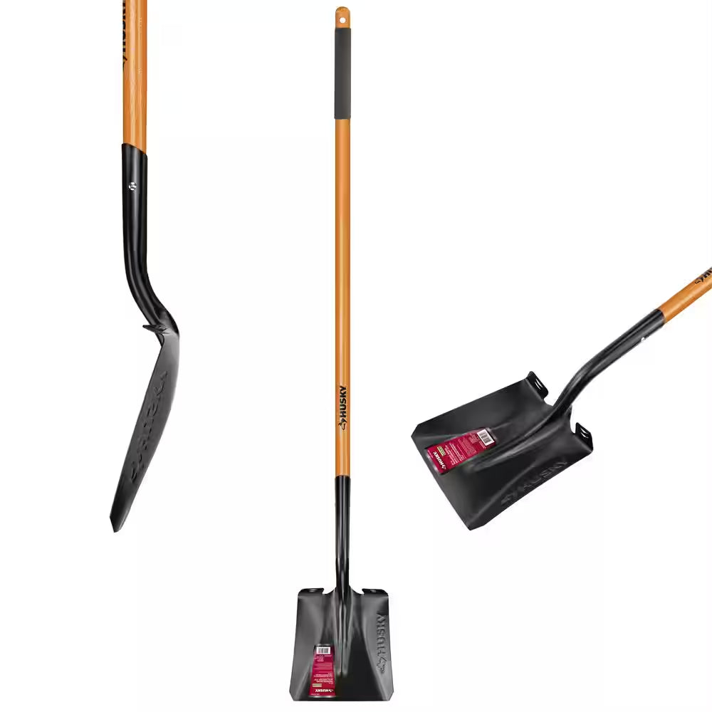47 In. L Wood Handle Carbon Steel Transfer Shovel with Grip