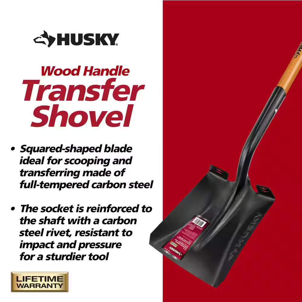 47 In. L Wood Handle Carbon Steel Transfer Shovel with Grip