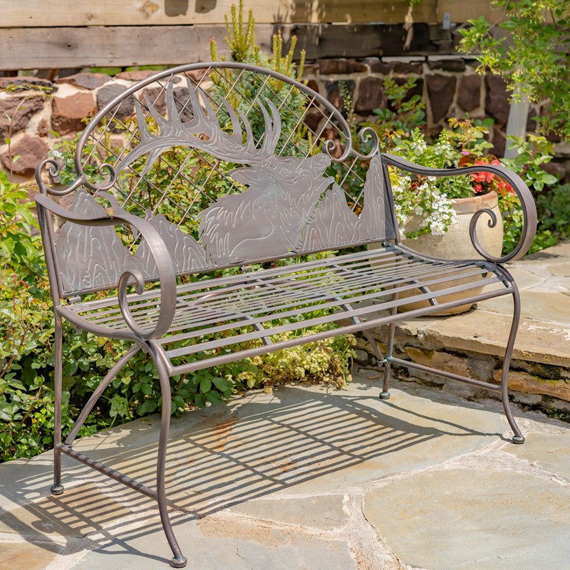 Round Top Iron Garden Bench with Caribou Backrest "Selkirk" Item #: ZR220863-BZ