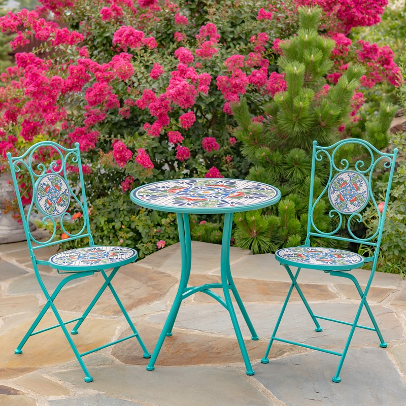 "Baton Rouge" Three Piece Mosaic Bistro Set - Blue, Green & Red Item #: ZR850914-61-SET