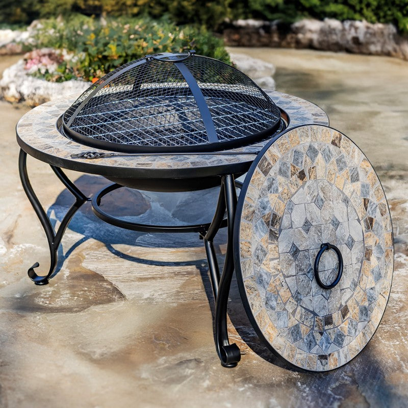 32.6"D. Round Mosaic Tile Metal Fire Pit "Boulder" "St. Augustine" Item #: ZR803682-D