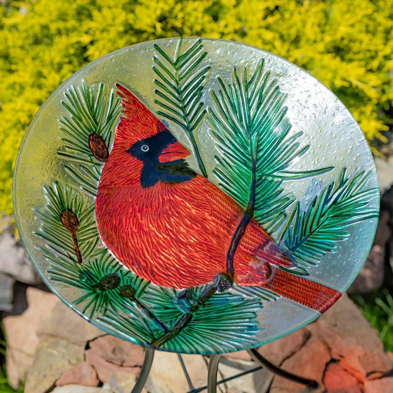 18" Glass Bowl Cardinal Birdbath with Metal Stand "Kentucky" Item #: ZR180909