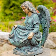 24" Tall Kneeling Angel Child Statue & Birdbath in Antique Bronze "Cassiel" Item #: ZR253524-BZ/ Antique Grey Item #: ZR253524-GY