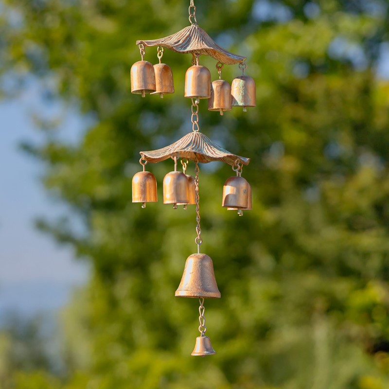 Set of 4 Asst Copper Hanging Birdhouse Feeder Wind Chimes "Homestead Collection" Item #: ZR235021-4-SET