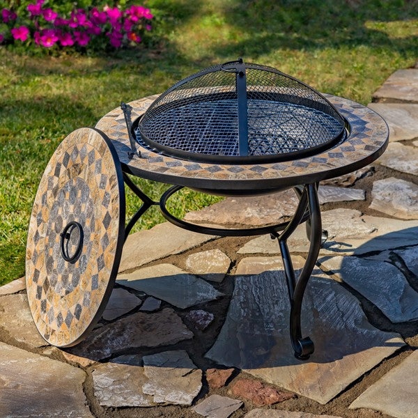 32.6"D. Round Mosaic Tile Metal Fire Pit "Aspen" "Medora" Item #: ZR803682-C